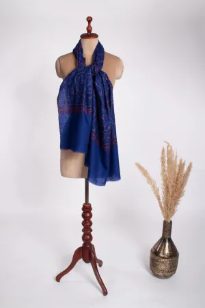 Indigo Embroidered Cashmere Handloomed Scarf - USK