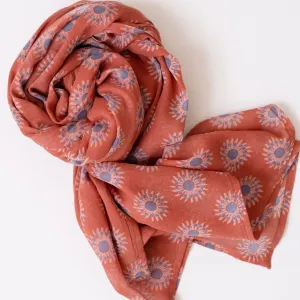 Sunflower Dark Terracotta Block Printed Scarf